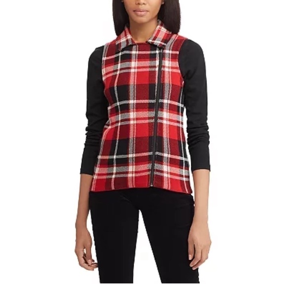 CLEARANCE CHAPS PLAID HOLIDAY VEST ASYMMETRICAL ZIPPER SIZE SMALL NWT - Picture 1 of 7